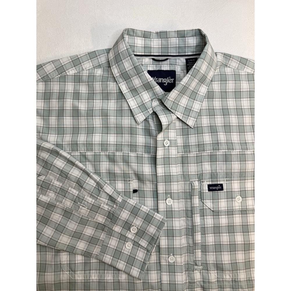 Wrangler Mens L Performance Shirt Lightweight Plaid Long Sleeve Blue 112326178